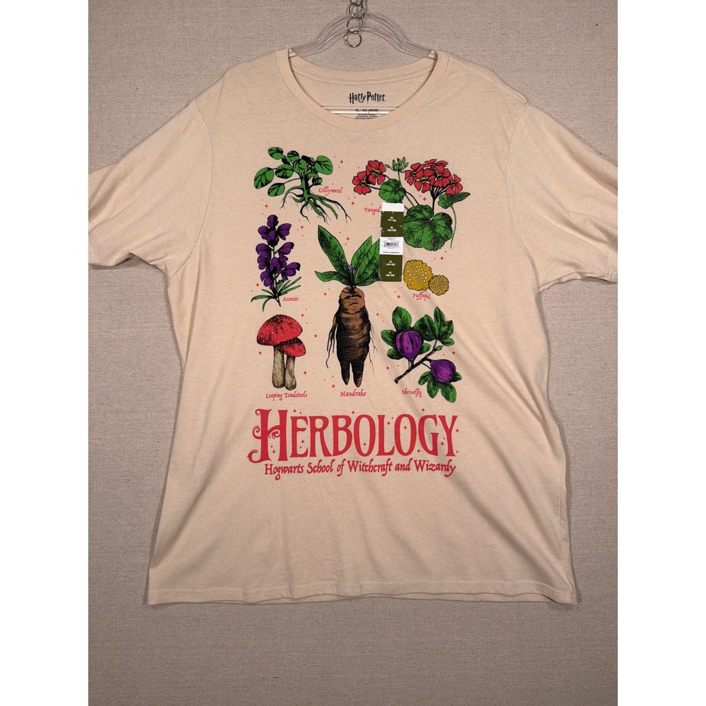 Harry Potter Herbology Hogwarts Graphic T-Shirt Beige XL New